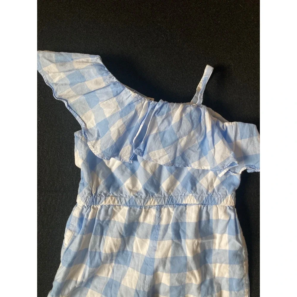 Janie and Jack Blue Gingham One Shoulder Ruffle Jumpsuit‎ Kids 2T